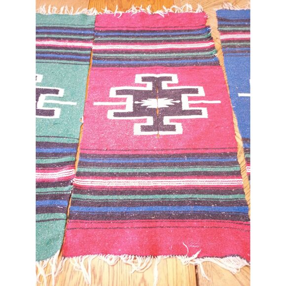 Set 3 Vintage Chimayo Weaving Miniature Rug Mats Southwest New Mexico 30" x 15" - Picture 3 of 4